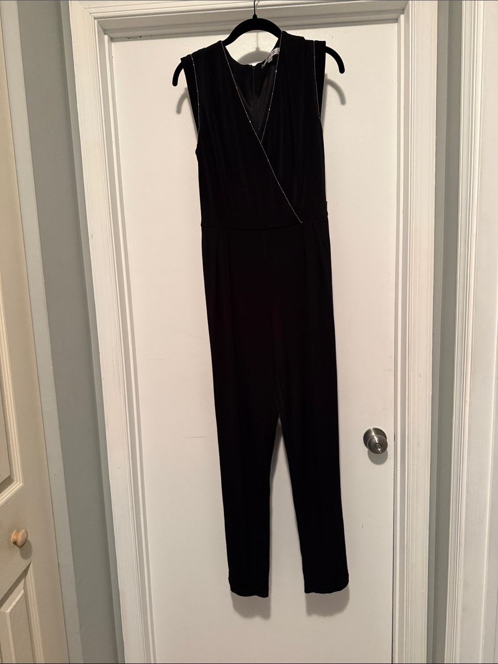 Jennifer Lopez Black Sleeveless V-Wrap Jumpsuit